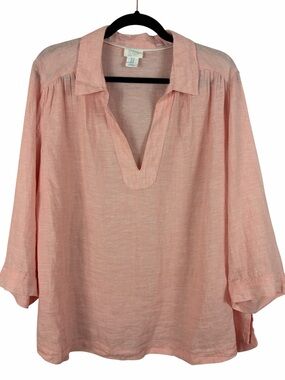 Sigrid Olsen 100% Linen Tunic Blouse Pink 1X Collared Popover Top